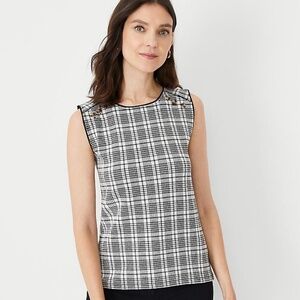 Ann Taylor Womens Black & White Plaid Sleeveless Shoulder Button Tank Size XS